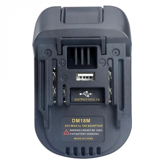 Black Milwaukee to Makita battery adapter measuring 125x90x65cm for DM18M to H99F conversion
