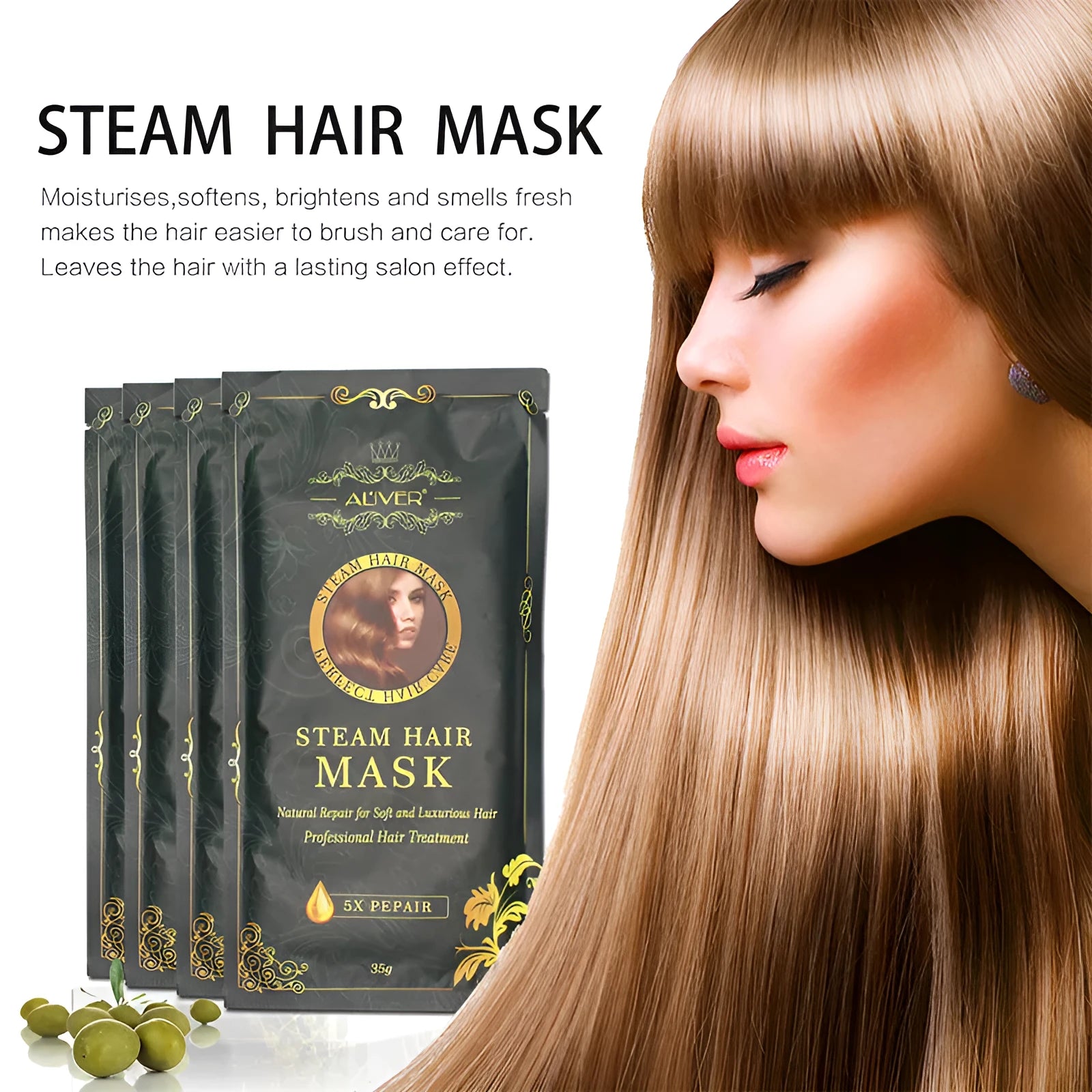 Self-heating steam hair mask home treatment with argan oil and collagen for deep conditioning and hair repair