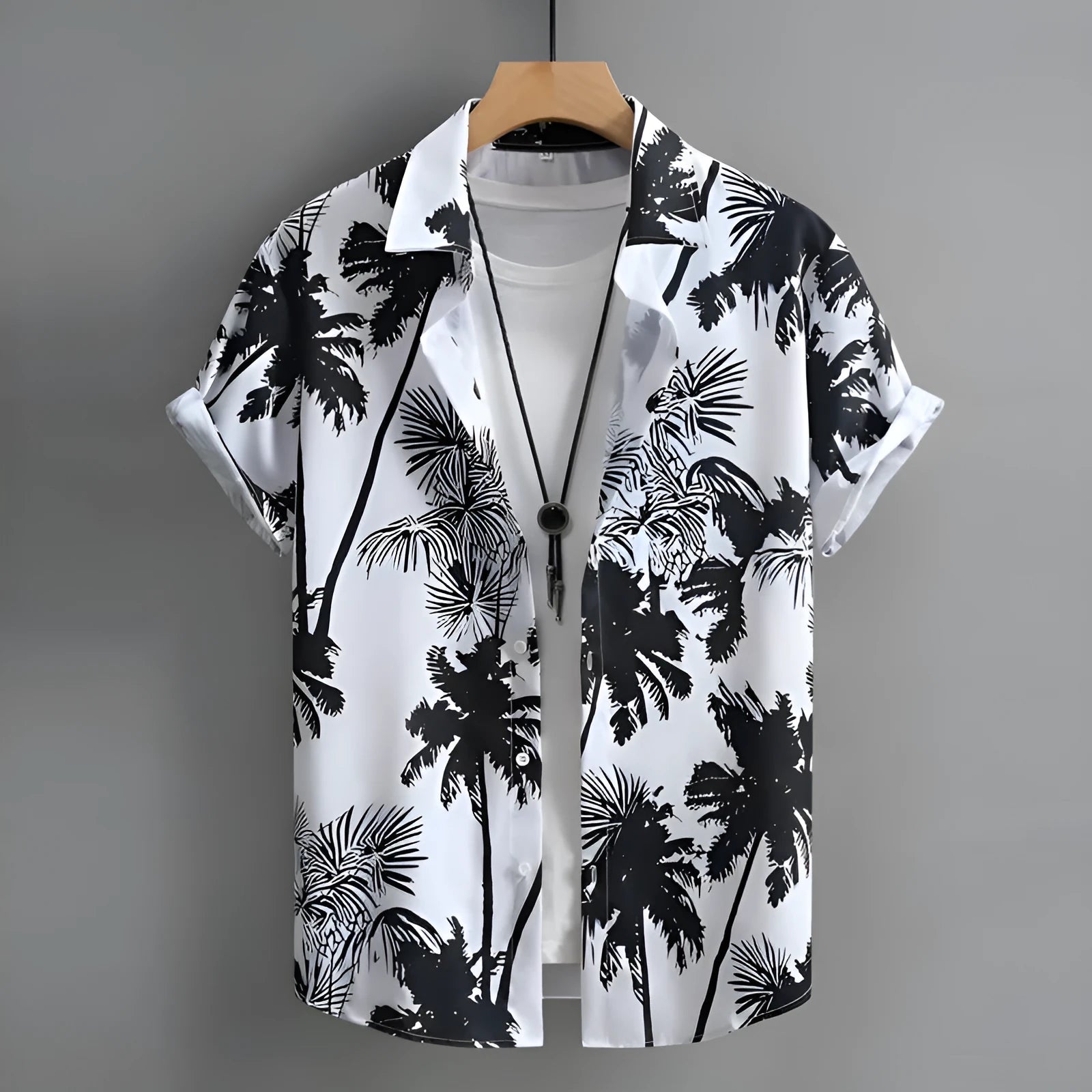 Hawaiian men's 3D printed short-sleeved cardigan shirt in green and blue tropical pattern, front view