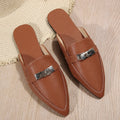 Light brown women's pointed-toe low heel casual semi-slippers on a neutral background