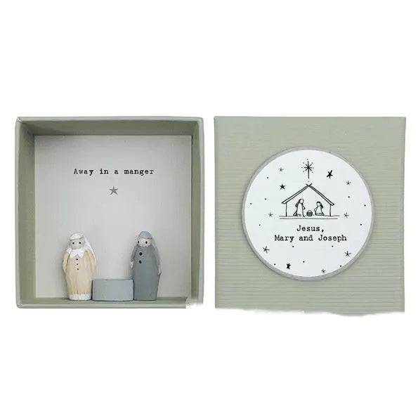 Boxed guardian angel ornament in modern cartoon style with resin and plastic construction