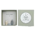 Boxed guardian angel ornament in modern cartoon style with resin and plastic construction