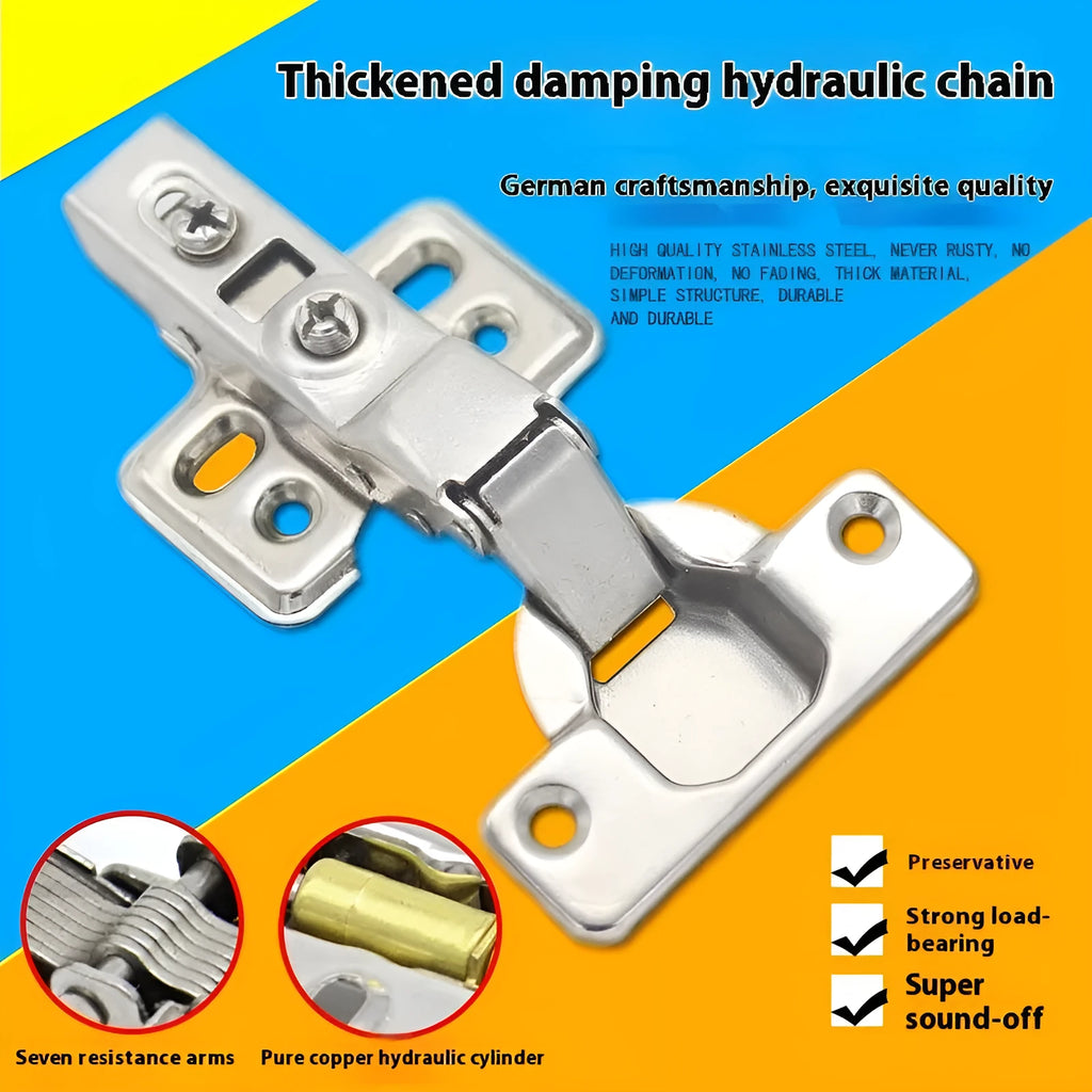 Hydraulic damping hinge for cabinets with nickel-plated finish and cold rolled steel construction