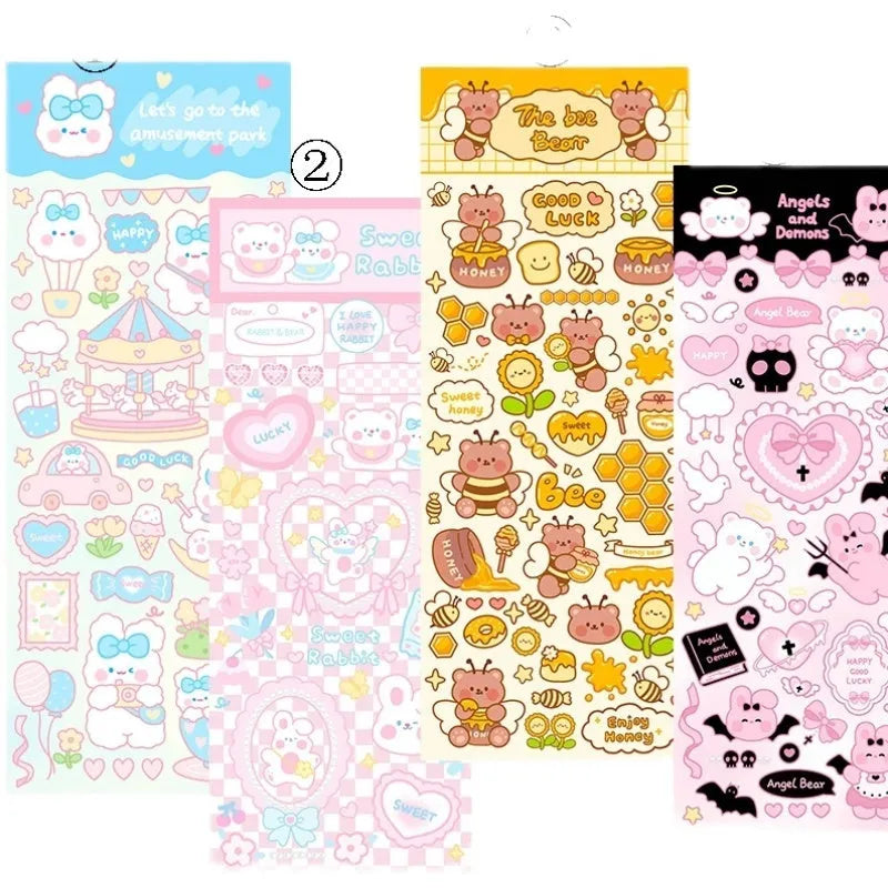 Pack of colourful PVC cartoon stickers for decorating notebooks and diaries.