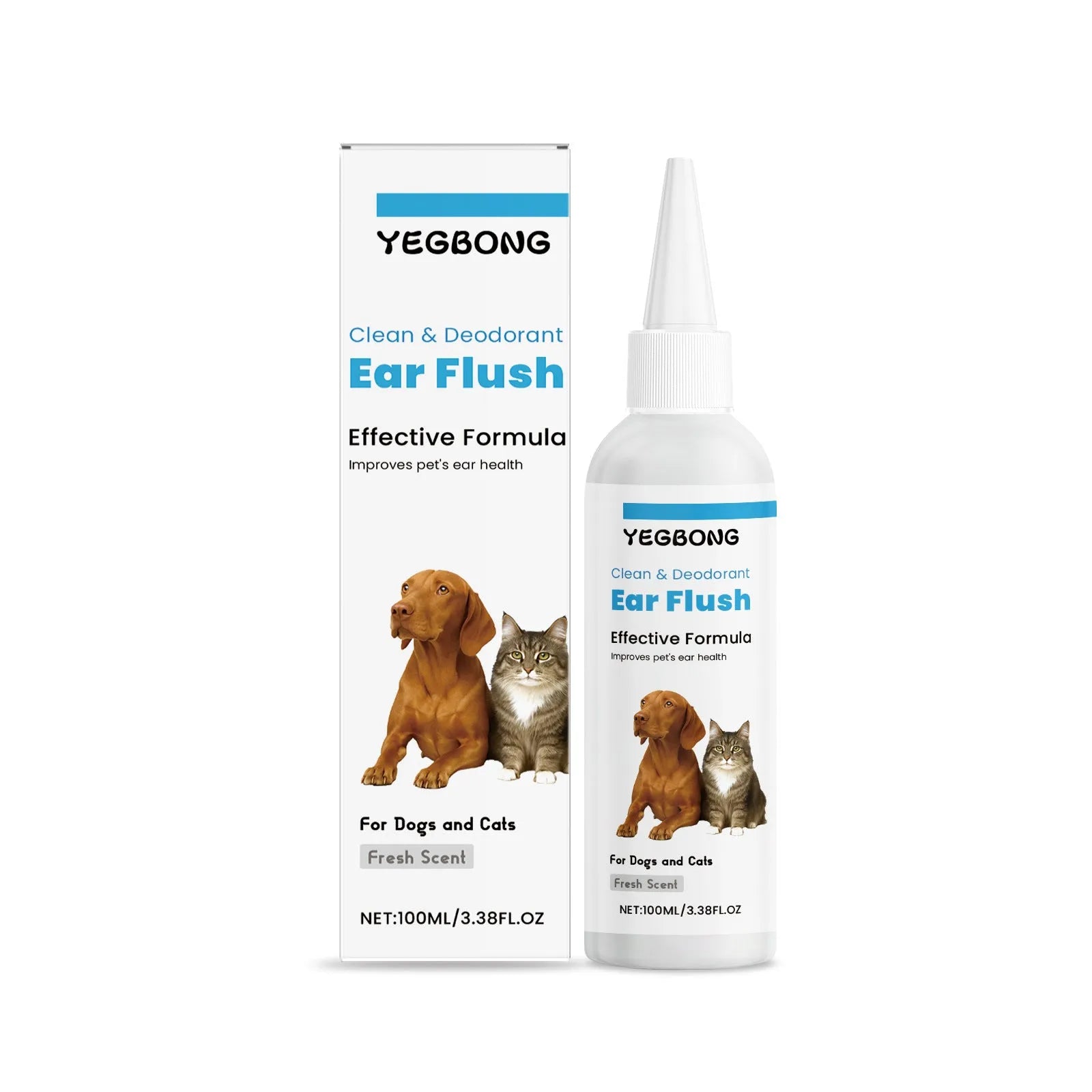 100ml bottle of gentle dog and cat ear cleaner solution for removing earwax