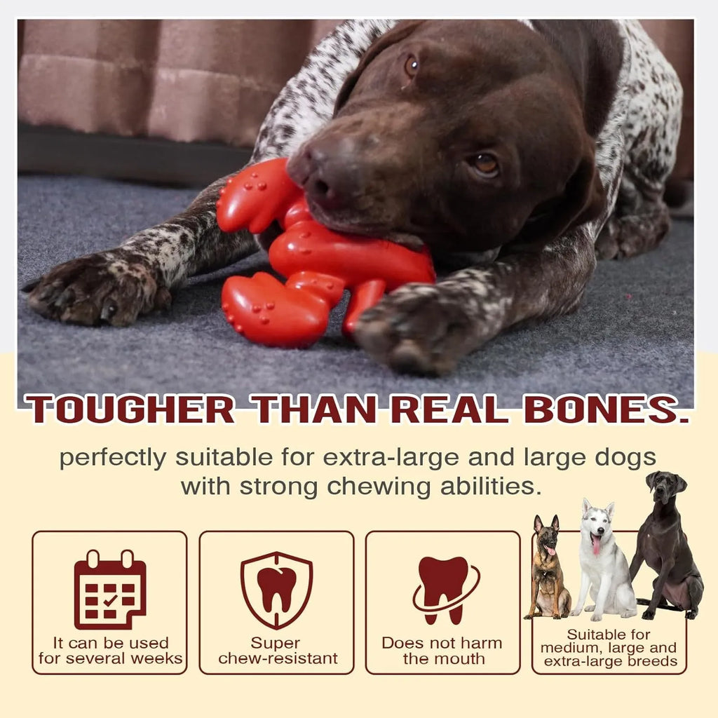 Red nylon dog chew toy for large breed aggressive chewers showing teeth cleaning texture