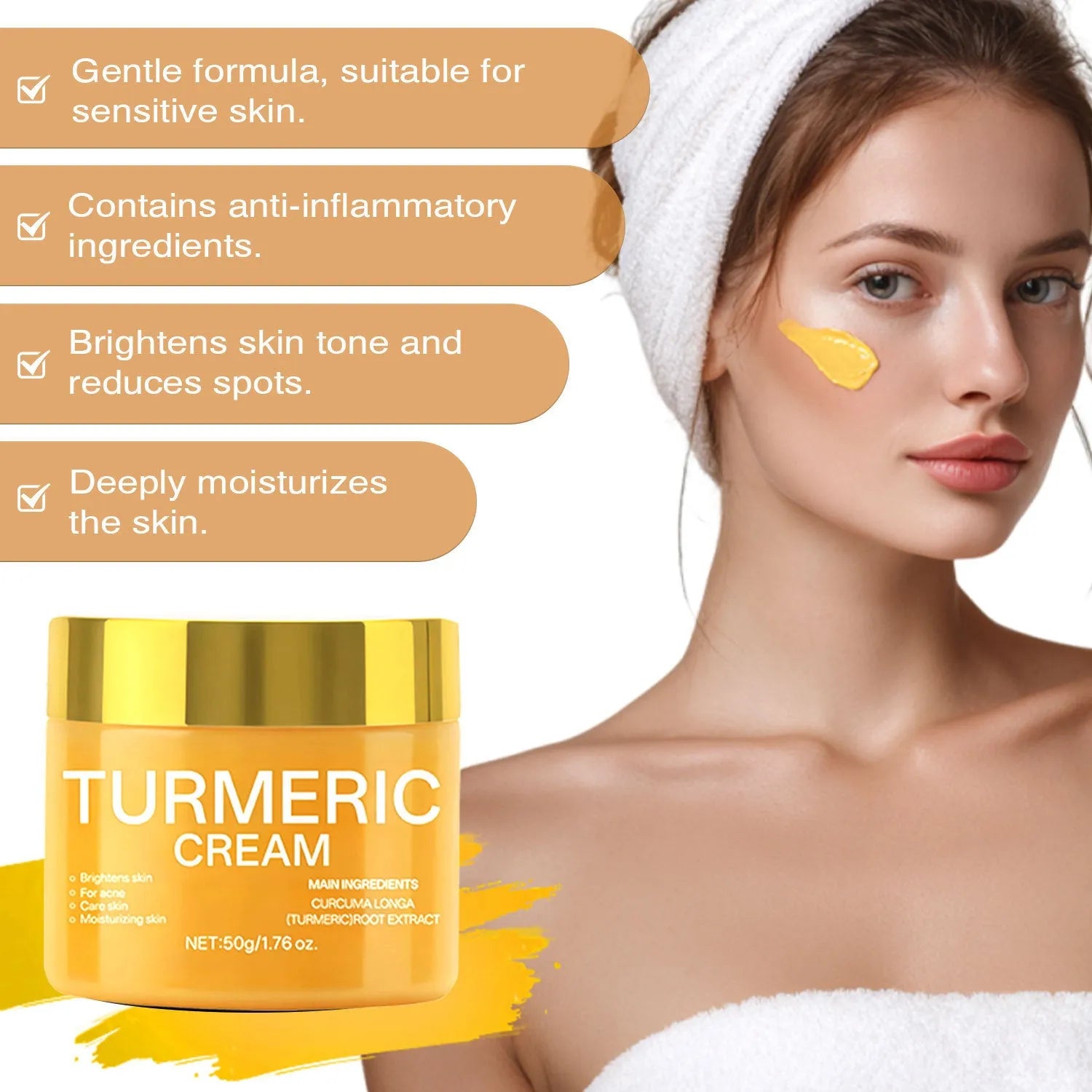 50g moisturising cream jar for brightening skin colour with hydrating nourishing formula, 53mm dimensions