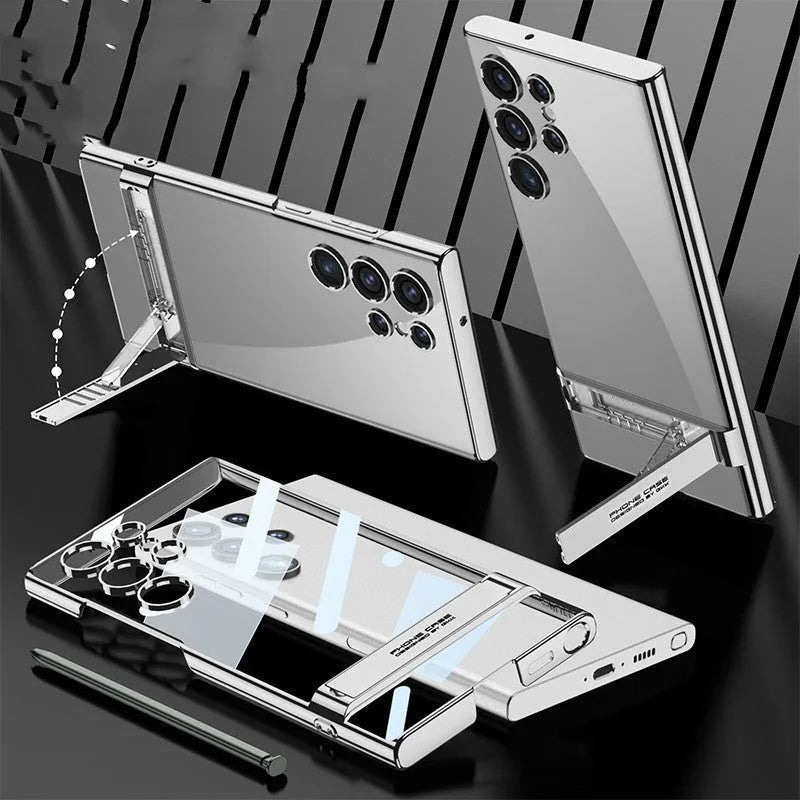 Transparent electroplated phantom bracket PC back cover for Samsung S23 Plus in bright black finish