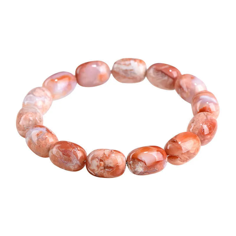 Natural cherry agate bracelet with 10x14mm barrel beads and Ruyi decorative elements