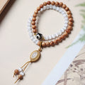 Polished sandalwood opal double ring bracelet unisex retro style with Tibetan beads