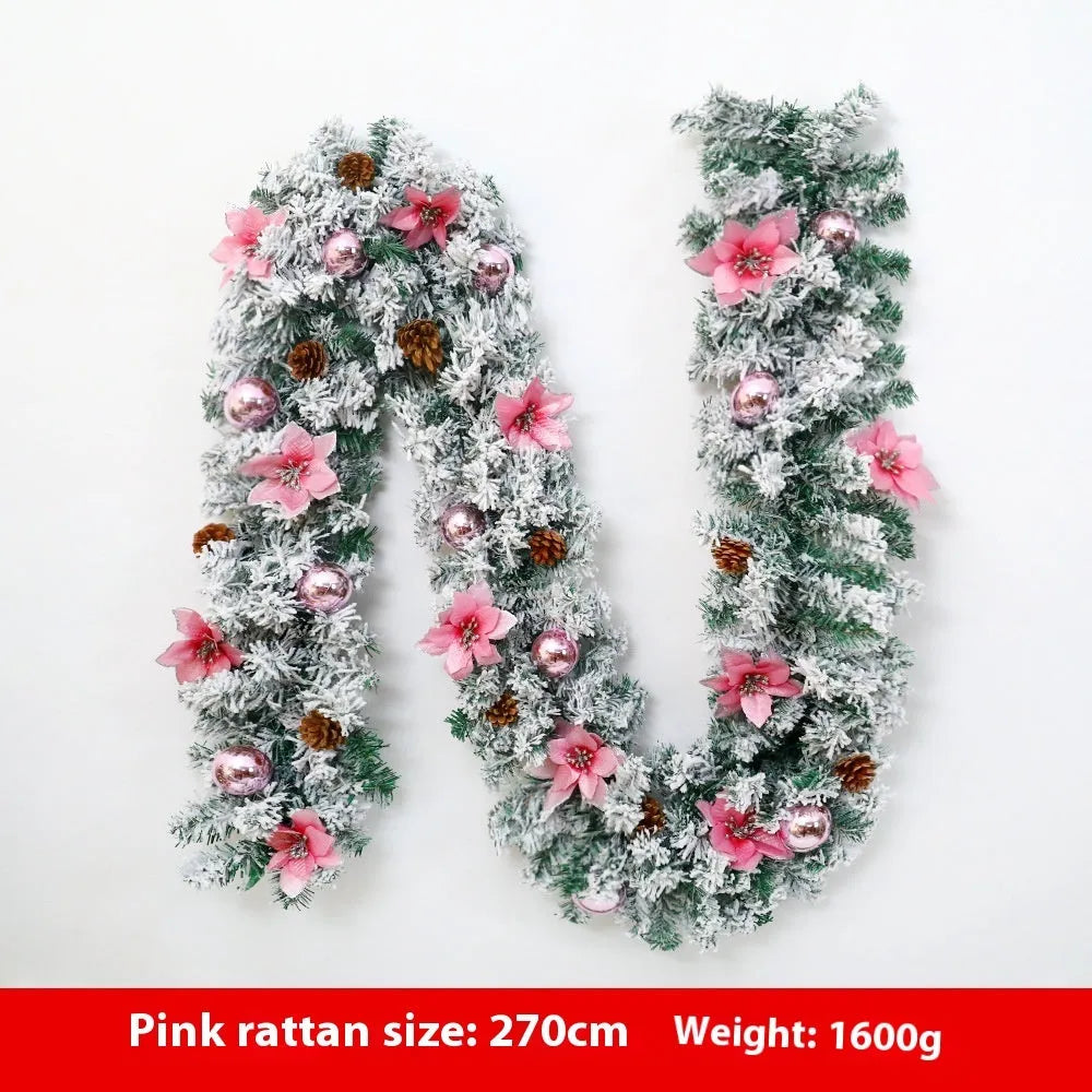 240cm flocked PVC Christmas rattan garland in green with snowy texture