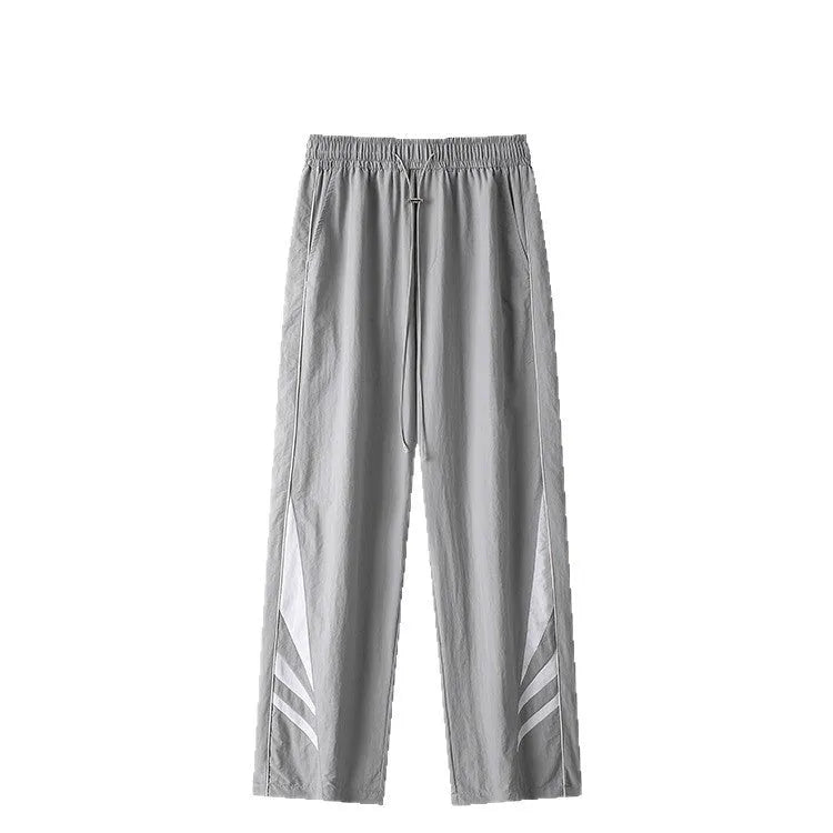 Men's black straight leg casual trousers with elastic waist for summer wear