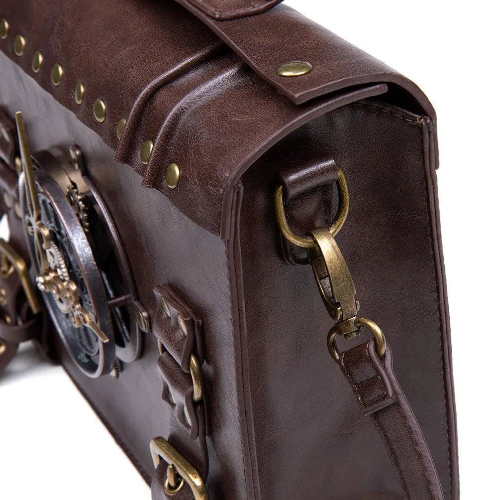 Bronze steampunk industrial retro style pillow shoulder bag with metal details