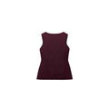 Women's dark red slim fit sweater vest with gold buttons and textured pattern.