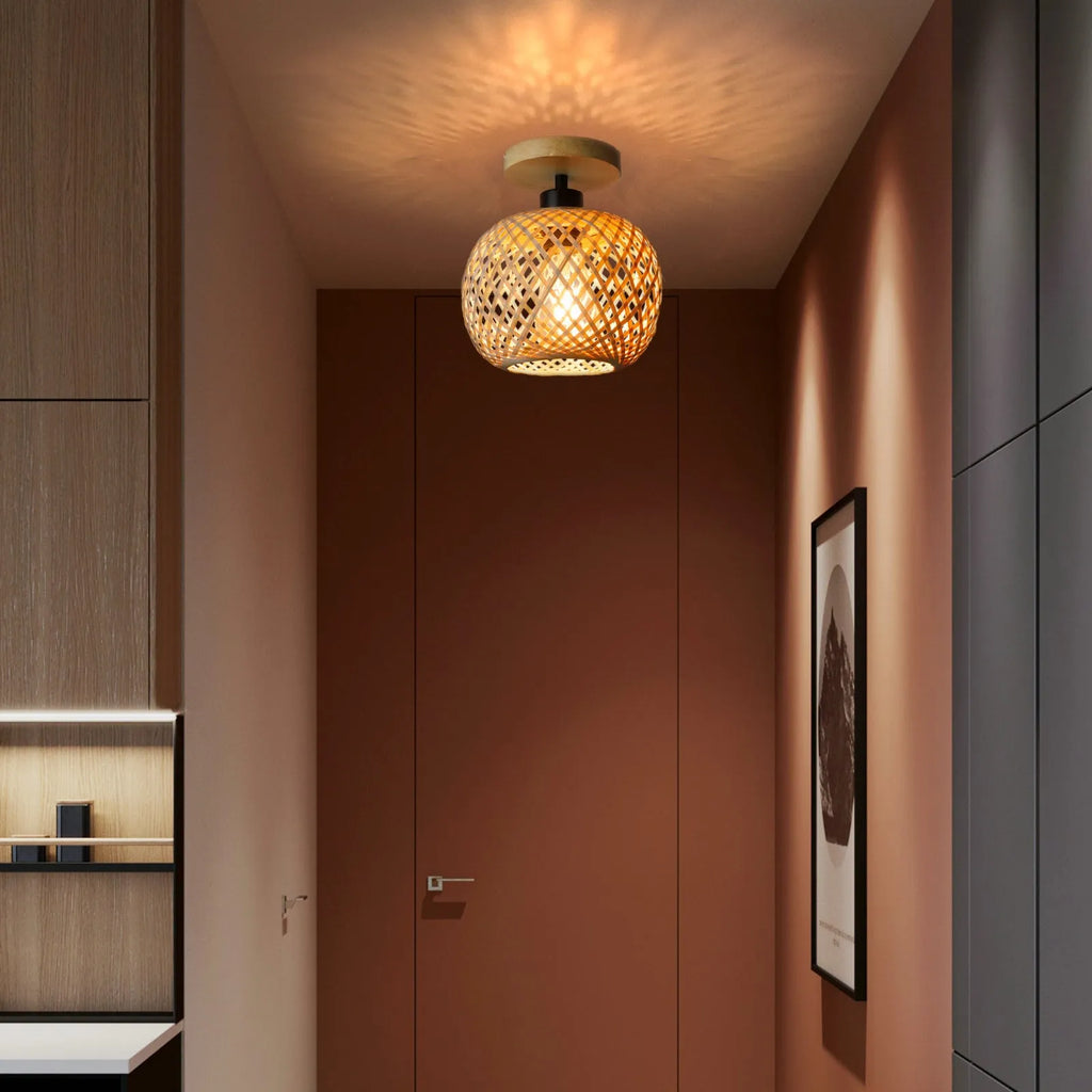 Bamboo Japanese-style aisle hallway ceiling lamp with wood colour finish