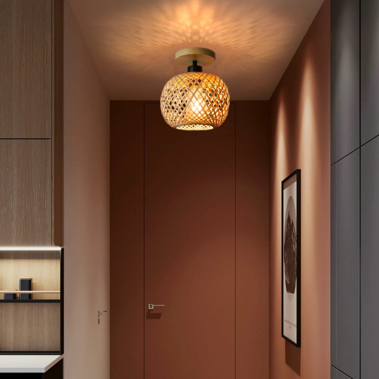 Bamboo Japanese-style aisle hallway ceiling lamp with wood colour finish