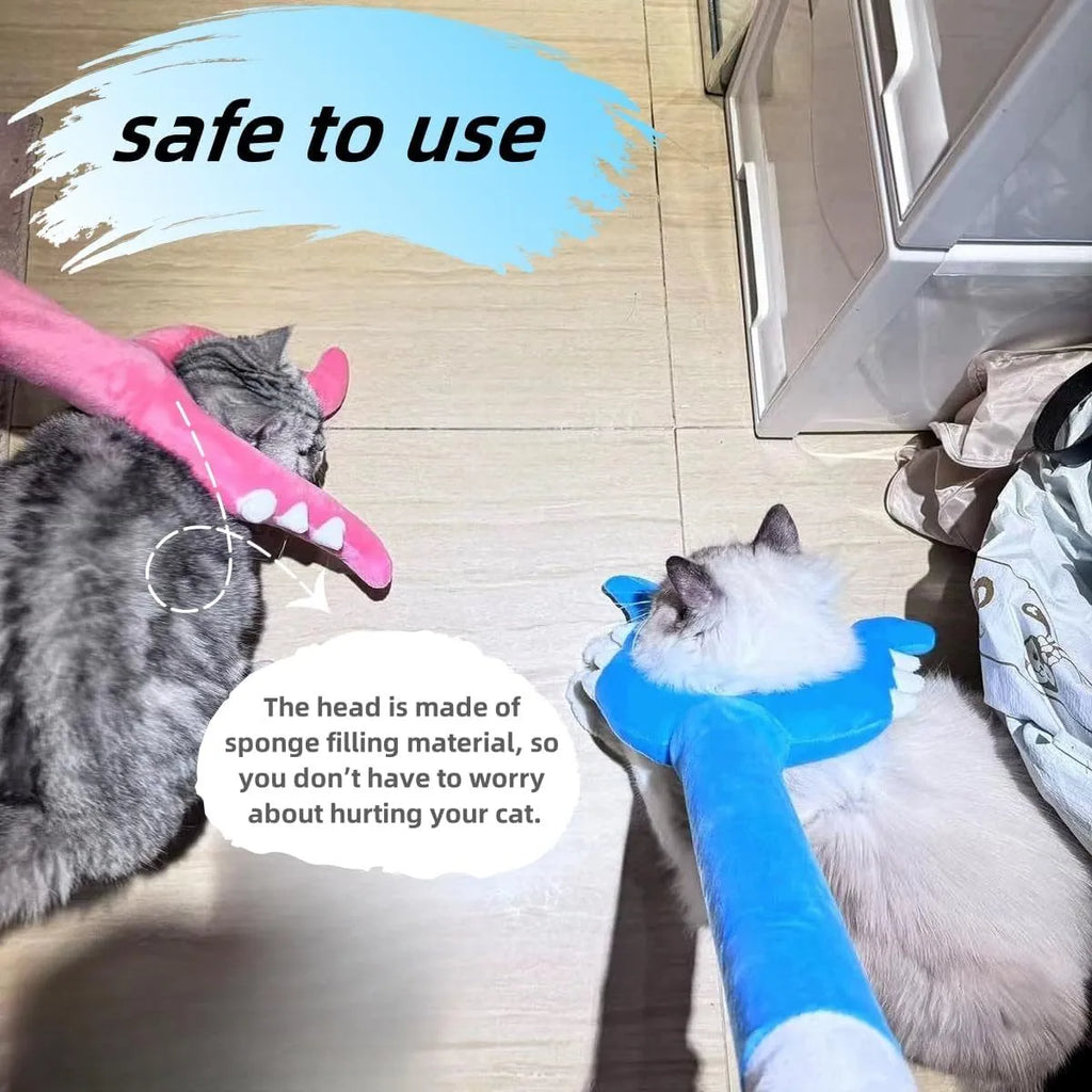 70cm blue plush cat wand toy with soft construction for interactive indoor play