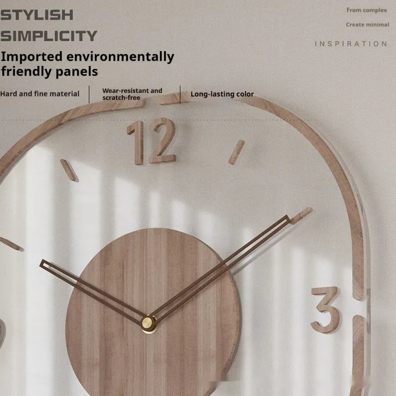35cm square transparent wooden frame wall clock modern design