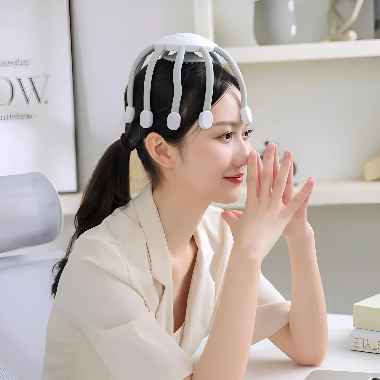 USB-powered electric head massager with multiple vibrating nodes for scalp relaxation
