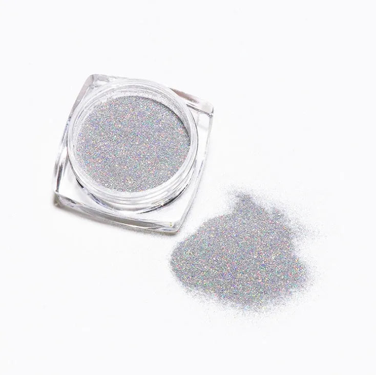 Container of silver nail rainbow powder laser mirror powder for chrome effect manicure
