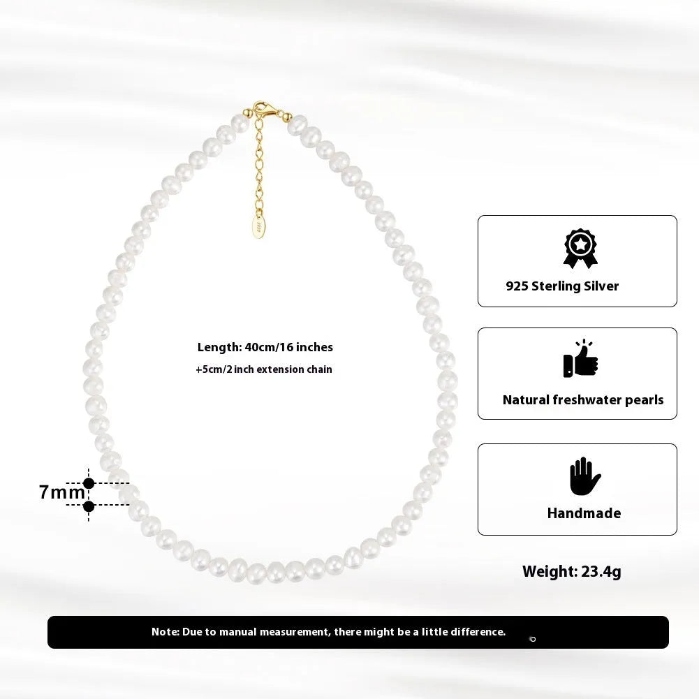 Women's adjustable freshwater pearl necklace with sterling silver chain and 6-7mm pearls