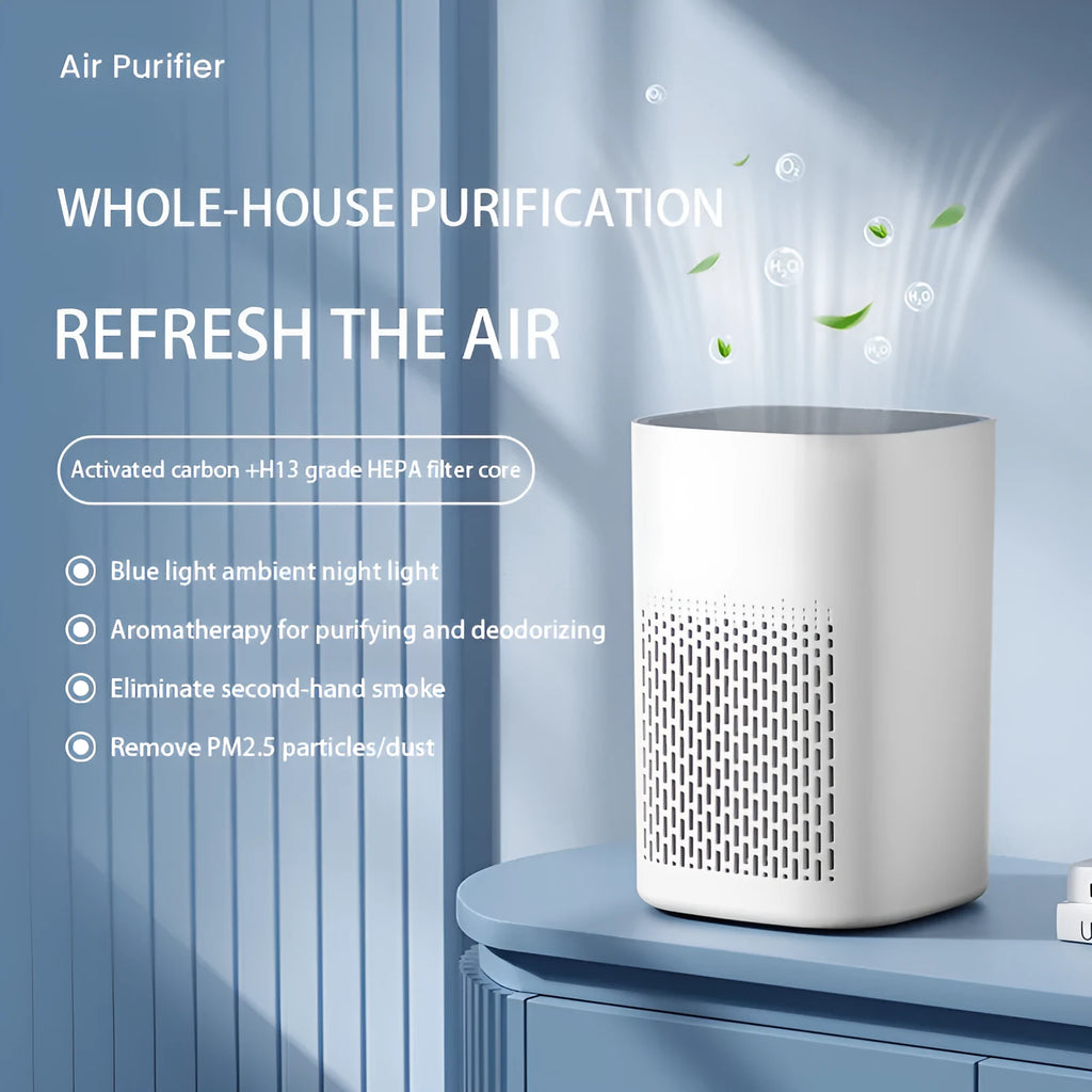 Simple style desktop air purifier with USB cable for small rooms.
