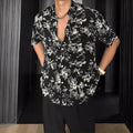 Women's short sleeve floral printed shirt in white with loose casual fit