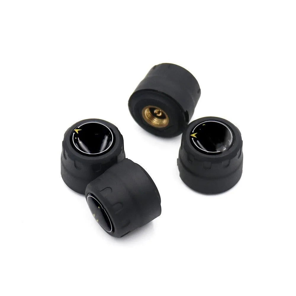 Bluetooth 5.0 automotive tyre pressure monitor with four black sensors and installation tools