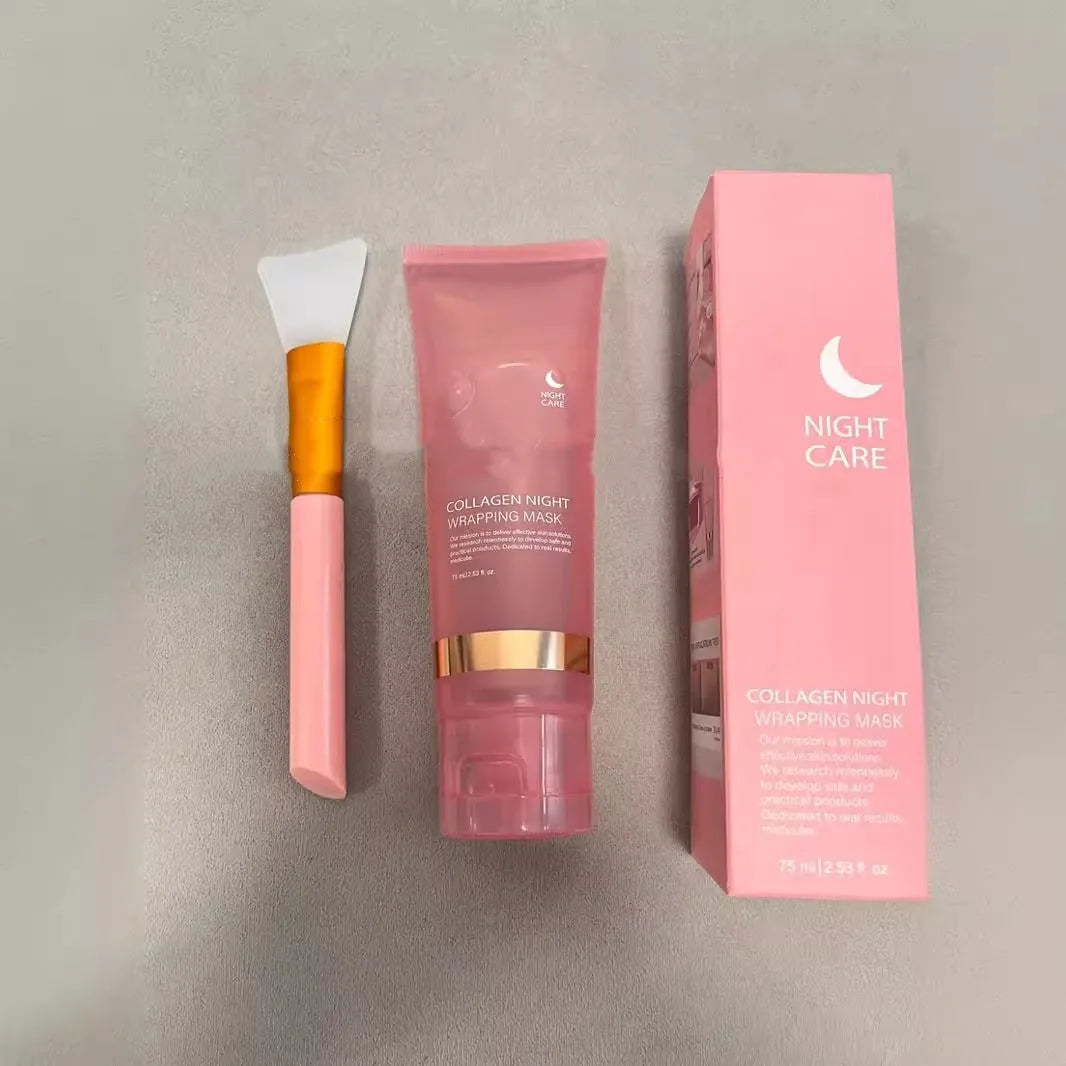 75ml bottle of collagen overnight face mask with application brush for firming and hydrating skin care