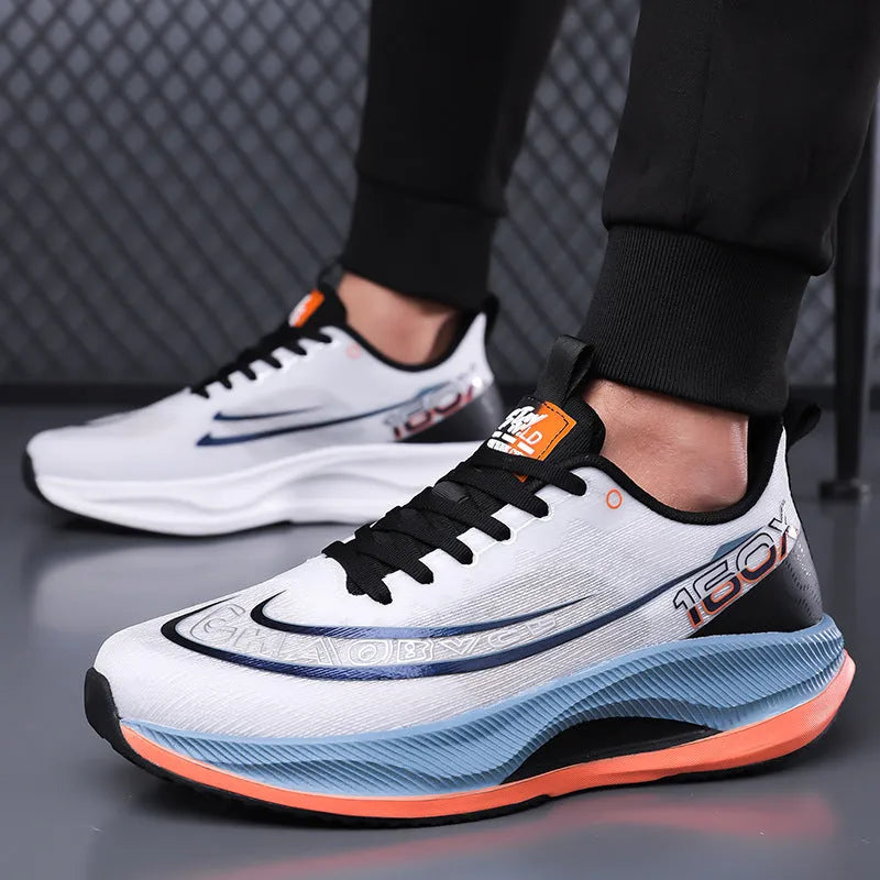 Breathable mesh running shoes for men, black lace-up sneakers with low top and round toe, EVA sole, flat heel 3-5cm