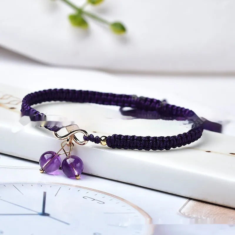 Women's natural strawberry quartz cherry bracelet with fruit-shaped crystal beads