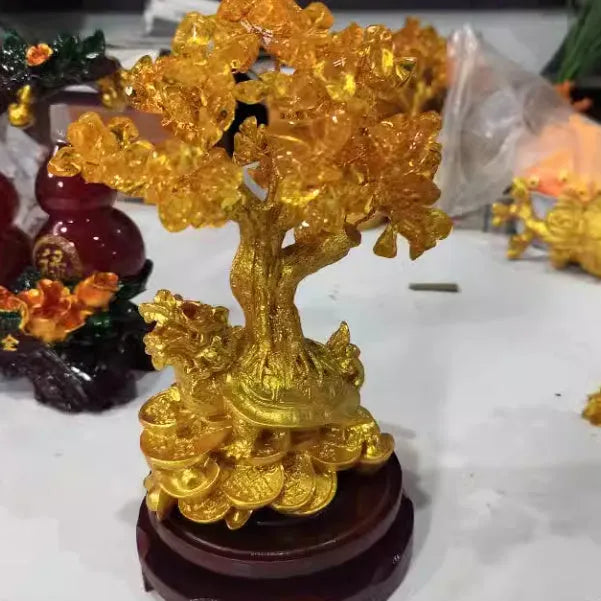 Citrine small water turtle money tree Feng Shui ornament in Chinese style