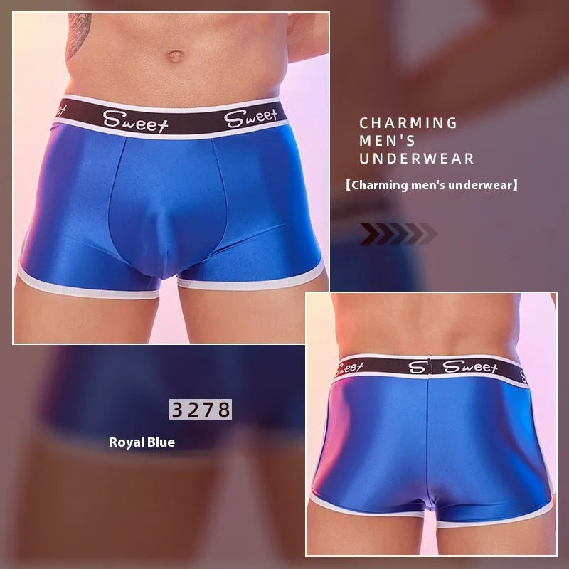 Men's nylon underwear with silky shiny finish in black, white and sapphire blue colours