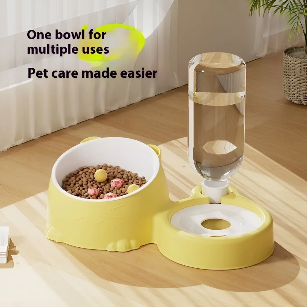 Plastic double bowl automatic drinking cat fountain with ceramic insert and stainless steel ball in haze blue colour