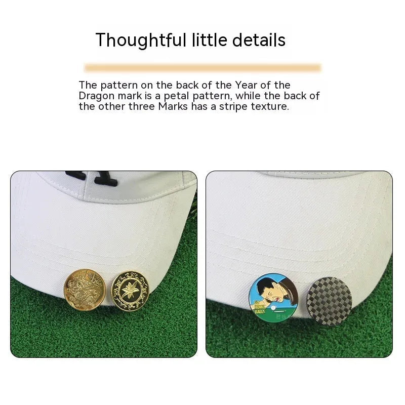 Zinc alloy golf hat clip with detailed personalised metal patterns including Dragon Year design