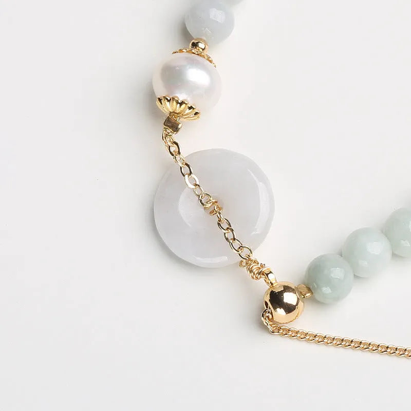 Handmade jade bracelet for women with natural emerald peace buckle and round pendant