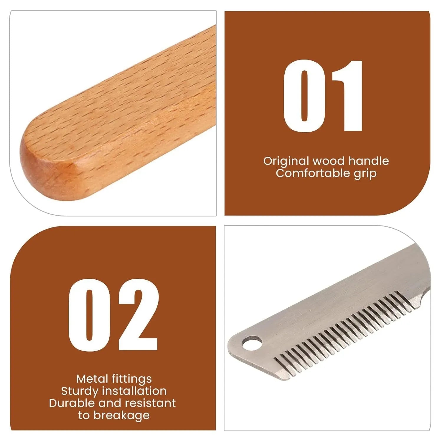Pet stripping comb with metal blade and wooden handle for grooming dogs and cats