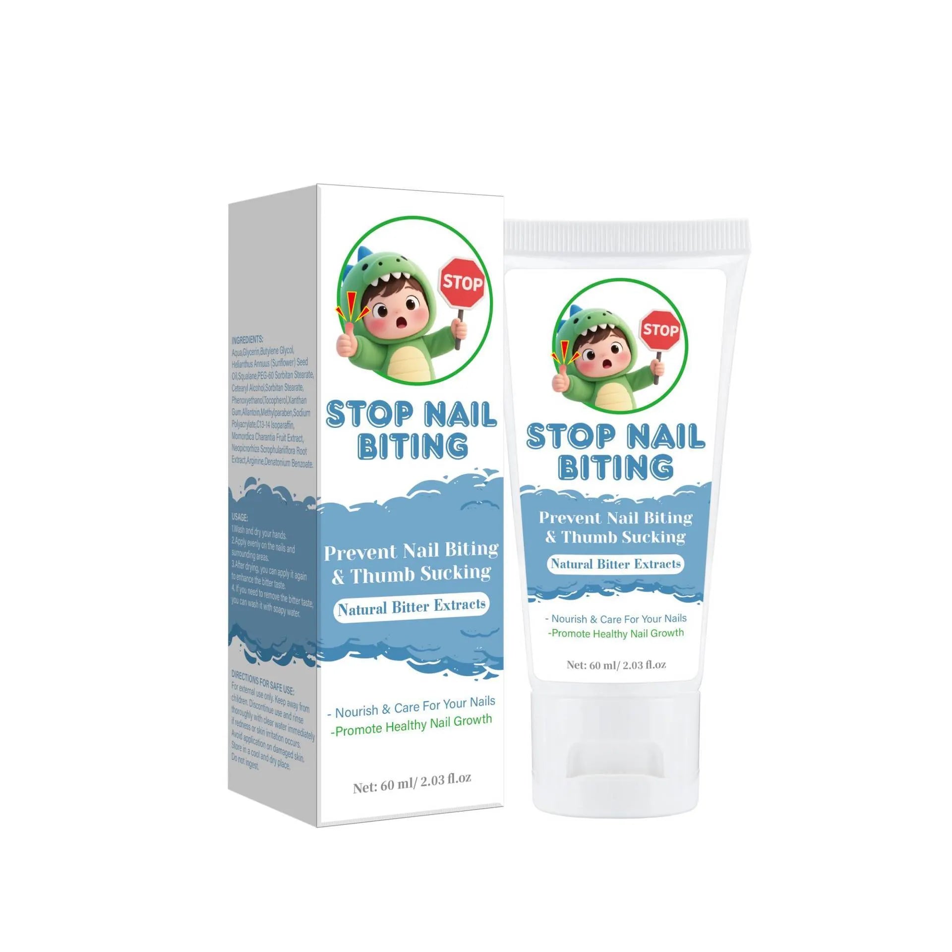 60ml anti-nail biting cream bottle with colourless formula and neutral packaging