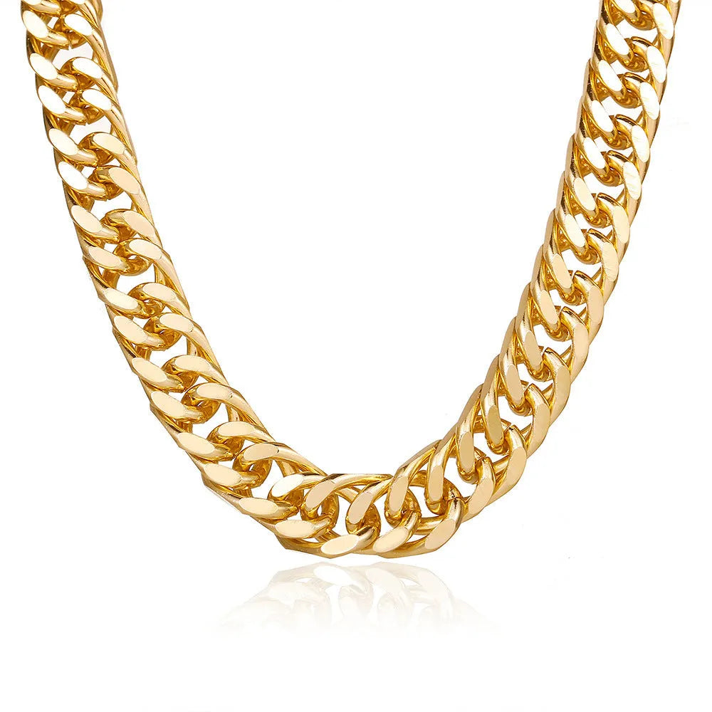 Women's gold electroplated thick chain necklace with 32cm length and solid colour design