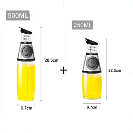 500ml high white glass measurable oil bottle with slim 8x28.5cm shape on kitchen countertop