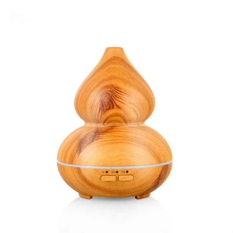 Ultrasonic aromatherapy humidifier 150ml wood grain perfume machine with dark wood finish on table