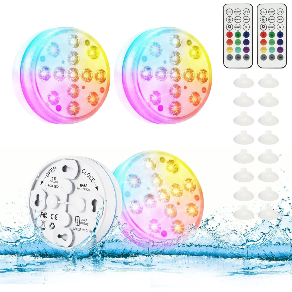 Colour changing remote control diving light with 7cm diameter and IP68 waterproof rating