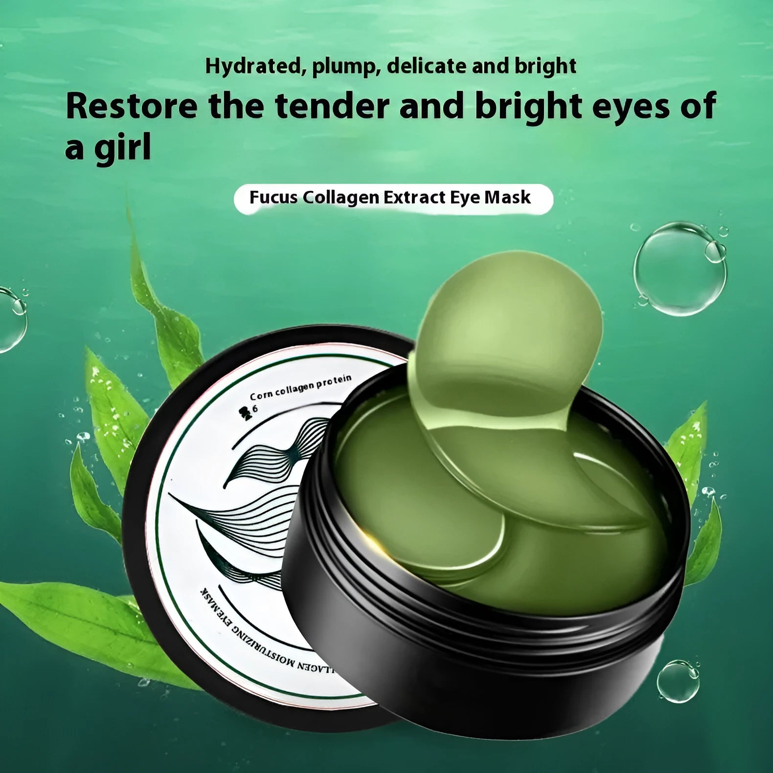 Ink Horn style Porphyra fuciformis collagen sheet eye mask with seaweed extract and sodium hyaluronate, 60 tablets