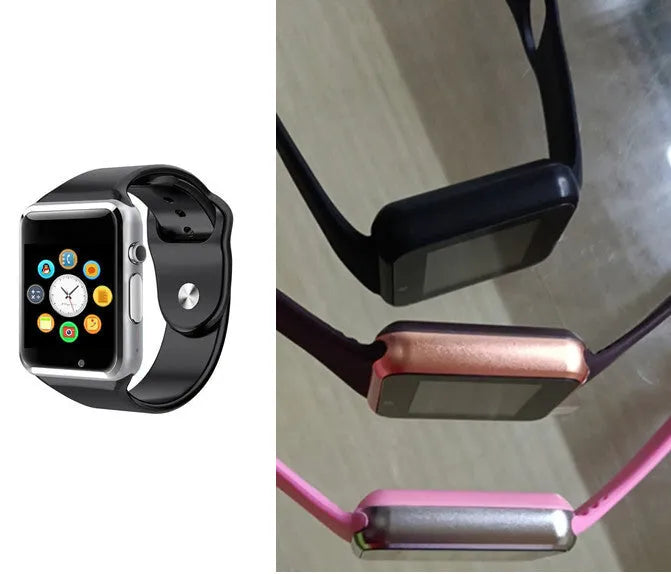 A1 Smart Watch with 1.54-inch display showing multiple colour options including black, silver, white, gold, pink, red, green and blue
