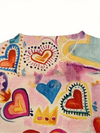 Loose fit digital printed casual top with lapel collar, available in multiple sizes.