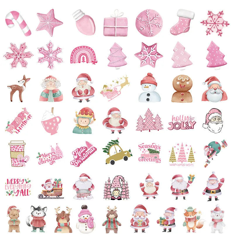 Set of 50 cute style waterproof Christmas decoration stickers ranging from 4cm to 8cm in size.