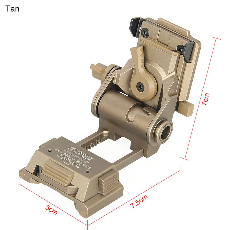 Metal alloy L4 G24 night vision helmet mount with breakaway base in dark earth finish