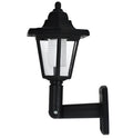 Black hexagonal solar wall lamp with IP44 waterproof rating for outdoor garden installation