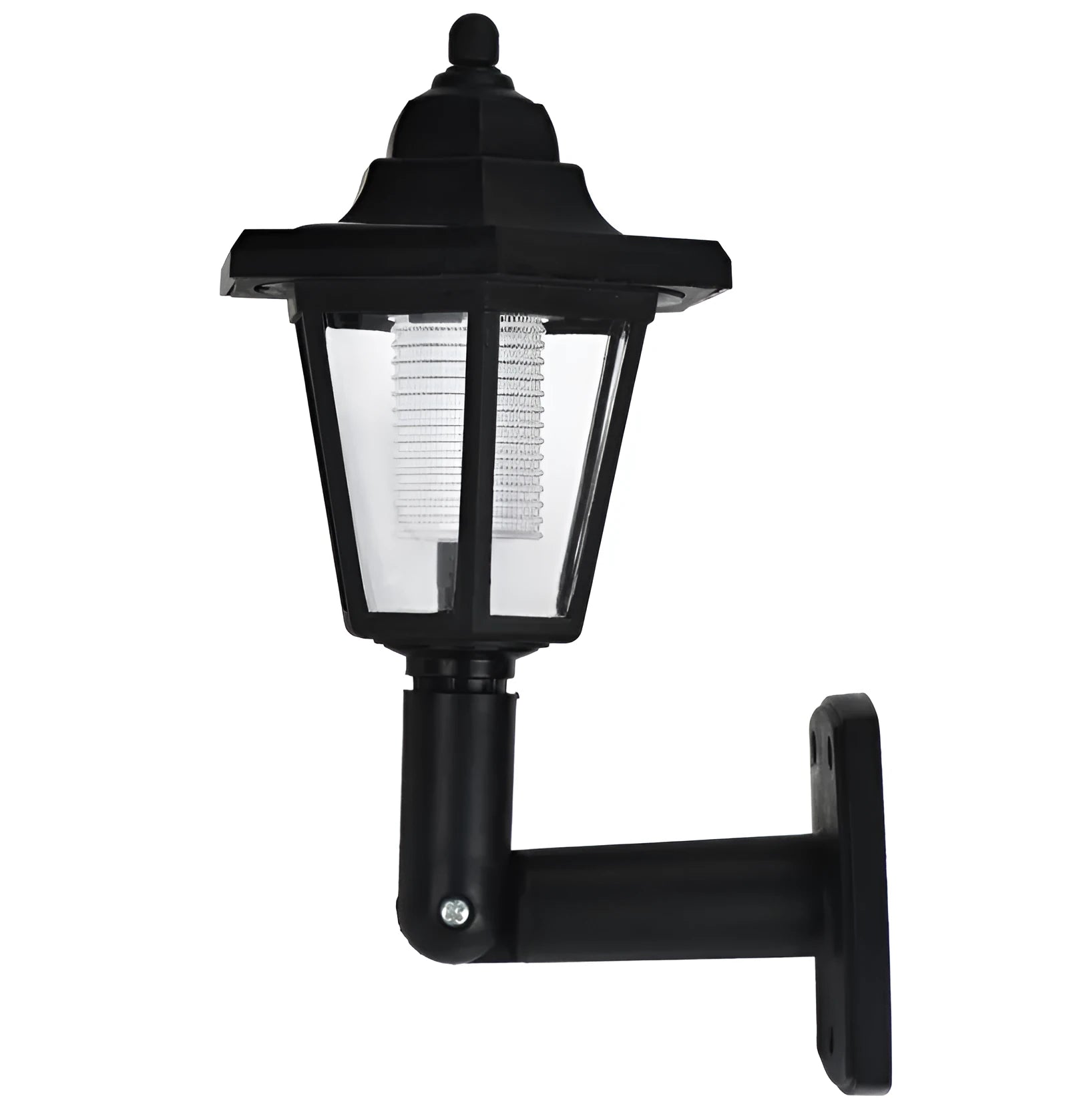 Black hexagonal solar wall lamp with IP44 waterproof rating for outdoor garden installation