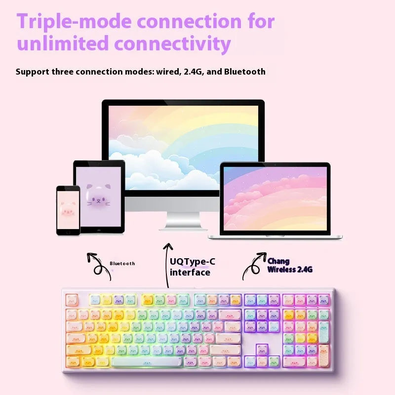 MG108B sugar cat themed mechanical keyboard with RGB lighting and 108 keys